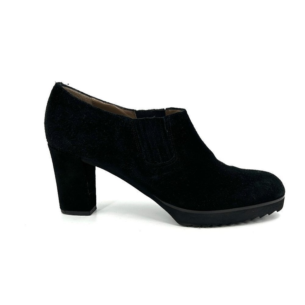 ANYI LU Handmade In Italy Black Natalie Suede Block Heel Ankle Bootie Shoes 8.5